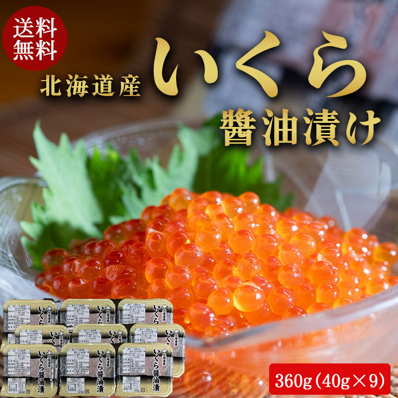 （送料無料）いくら醤油漬け（北海道産）360g (40g×9パック)No407【小樽協和食品】