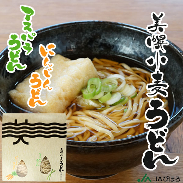 美幌小麦うどん つゆ付4食入（アスパラ麺２食／にんじん麺２食）【JAびほろ】
