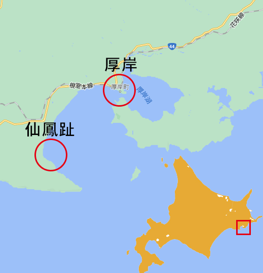 仙鳳趾産の牡蠣と厚岸産の牡蠣紹介地図