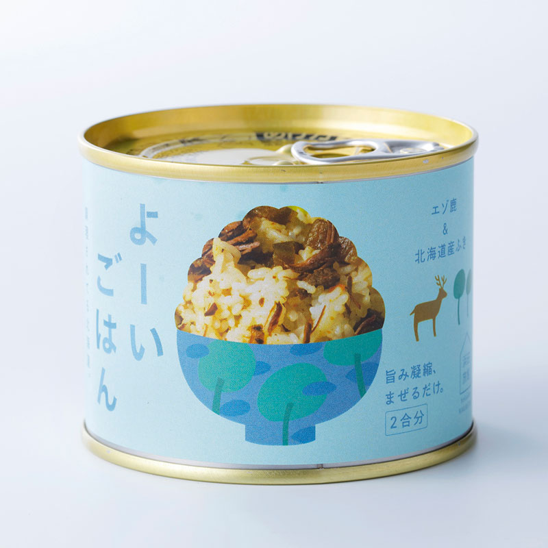 よーいごはん 簡単混ぜご飯（まぜごはん）の素（エゾ鹿＆北海道産ふき）缶詰画像