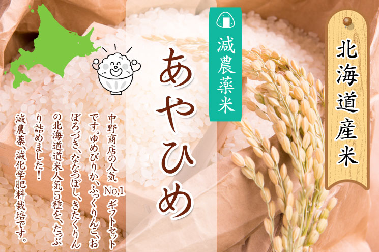 北海道産 減農薬米 あやひめ【あじわいの里 中野商店 三角山市場】