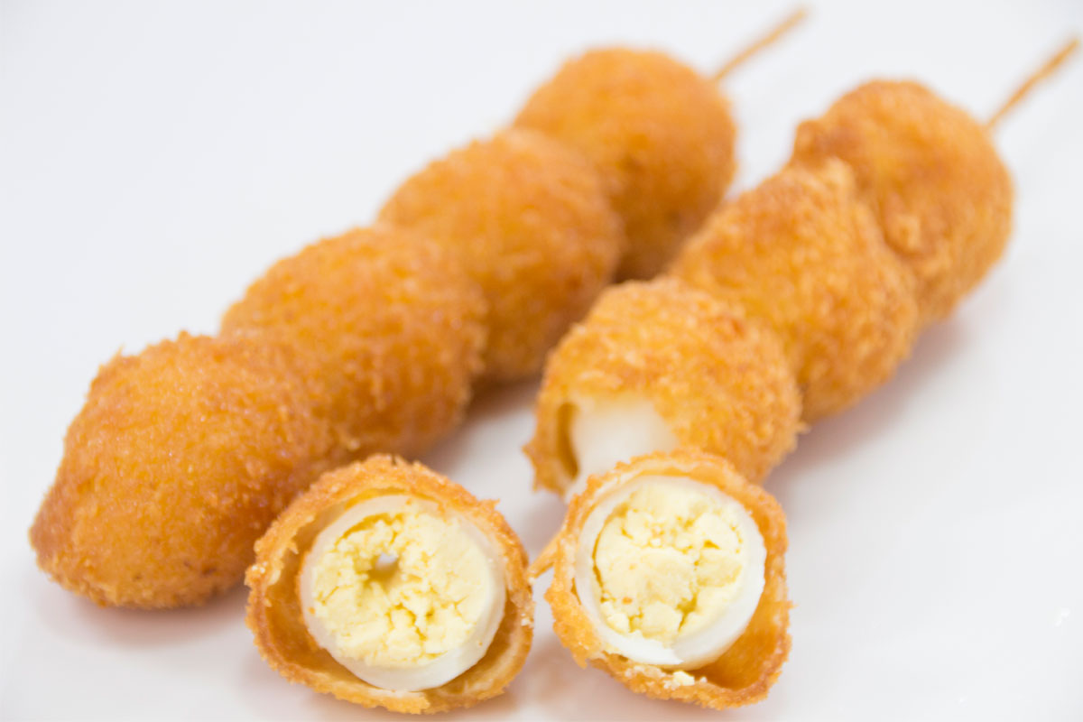 うずら卵のスコッチエッグ・串カツ・うずら卵のささみ巻き・うずら卵のベーコン巻き・八宝菜など